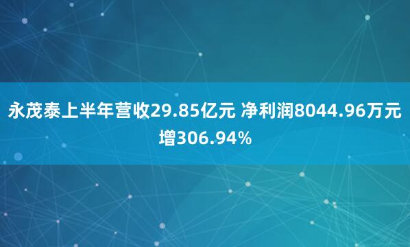 永茂泰上半年营收29.85亿元 净利润8044.96万元增306.94%